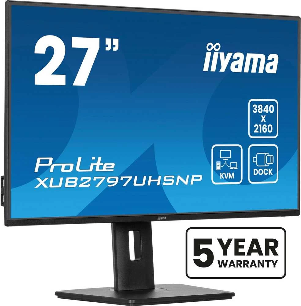 Monitorius IIYAMA XUB2797UHSNP-B1 27 colių IPS UHD 350cd/m2 4ms 15cm aukščio kor. Stovas HDMI DP USB-C doko LAN garsiakalbiai