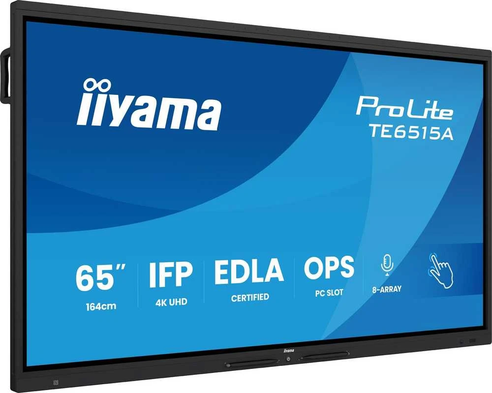 „IIYAMA TE6515A-B1AG“ 65 colių stilingas IFP monitorius „iiWare21E“ 3840x2160 UHD IPS „Android“ 14, 16/128 GB, 2xHDMI DP, 2xUSB-C, VESA 600x400