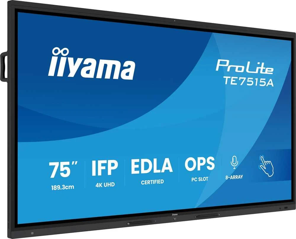 „Iiyama“ 75 colių stilingas IFP monitorius, „iiWare21E“ (EDLA – „Google“ GMS programėlės), „Android 14“, 16/128 GB, 40 taškų „DeepContrast IR+“ su optiniu sujungimu, 3840x2160, UHD IPS panelė