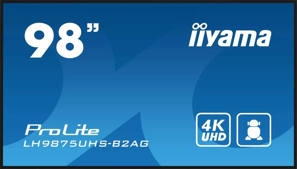 Monitorius Iiyama iyama ProLite LH9875UHS-B2AG – 98 colių įstrižainės klasės (97,5 colio matomas) LED ekranas su foniniu apšvietimu – skaitmeniniai ženklai – su įmontuotu medijos grotuvu / pasirenkama kompiuterio lizdo galimybė – 4K UHD (2160p) 3840 x 2160