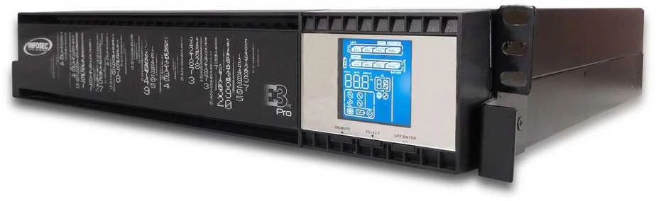 „Infosec E3 Pro 2000 RT“ nepertraukiamo maitinimo šaltinis (UPS) Dvigubos konversijos (internetinis) 2 kVA 1800 W 4 kintamosios srovės lizdai