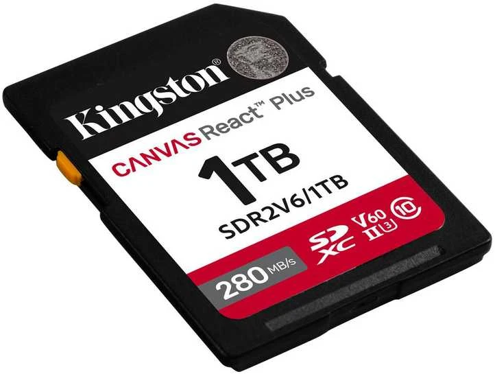 Atminties kortelė „Kingston Technology 1TB Canvas React Plus SDXC UHS-II 280R/150W U3 V60“ atmintis, skirta „Full HD“ / 4K atmintims