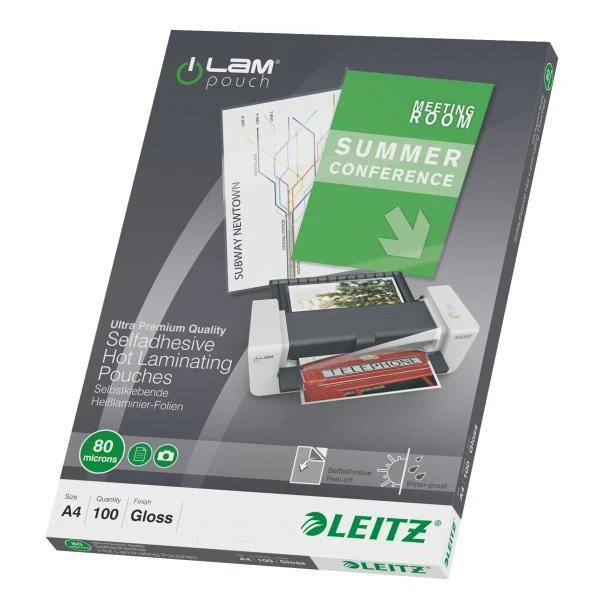 Laminavimo vokeliai Leitz, A4, , 80 mik., lipnūs, 100 vnt