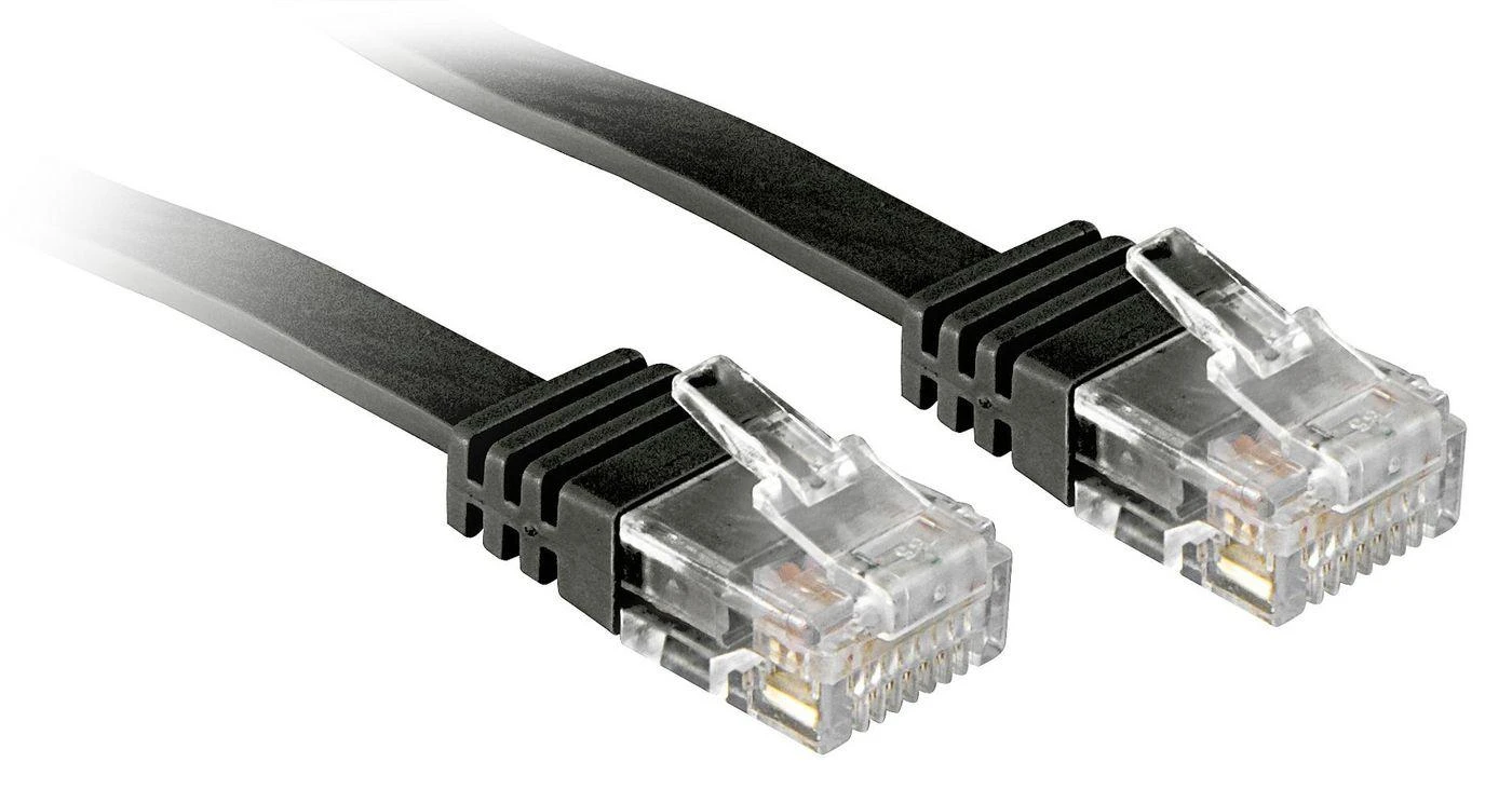 Lindy U/UTP Flat PatchCord Cat6. CU. Juodas. 0.3m