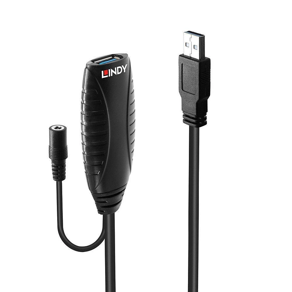 USB Prailginimo Laidas - LINDY USB 3.0 Aktyvus Prailginimo Laidas M/F, 10 m, Juodas