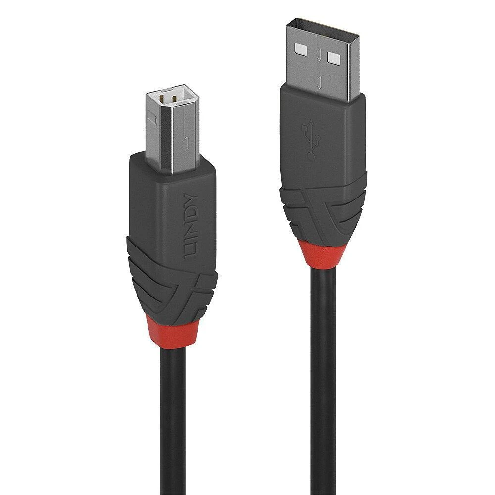USB Kabelis - LINDY Anthra Line USB 2.0 Type A į B Laidas, 2 m, Juodas