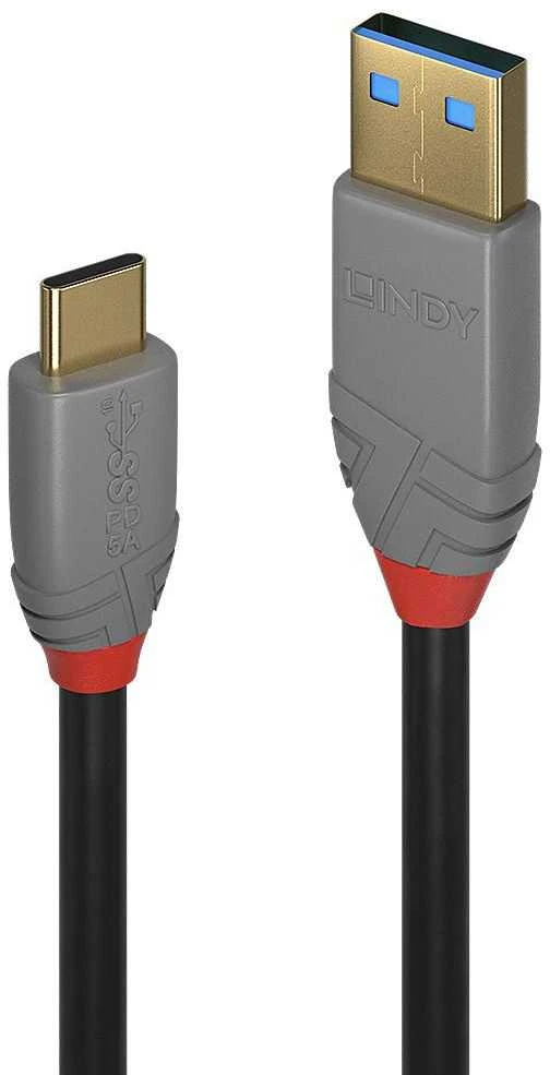 USB Kabelis - LINDY Anthra Line USB 3.2 Type A į C Laidas, M/M, 10Gbps, 3 m, Juodas