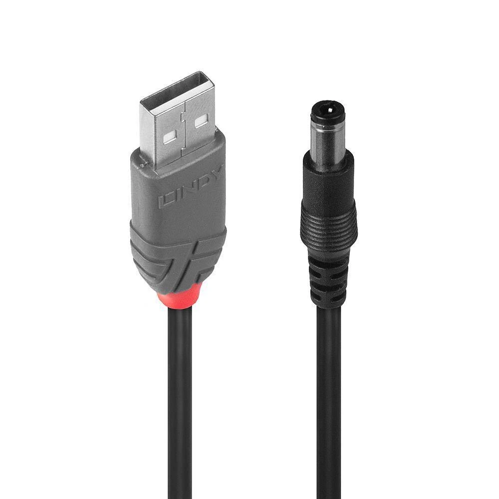 USB Kabelis - LINDY USB 2.0 Type A į 5.5mm DC Laidas, 1.5 m, Juodas