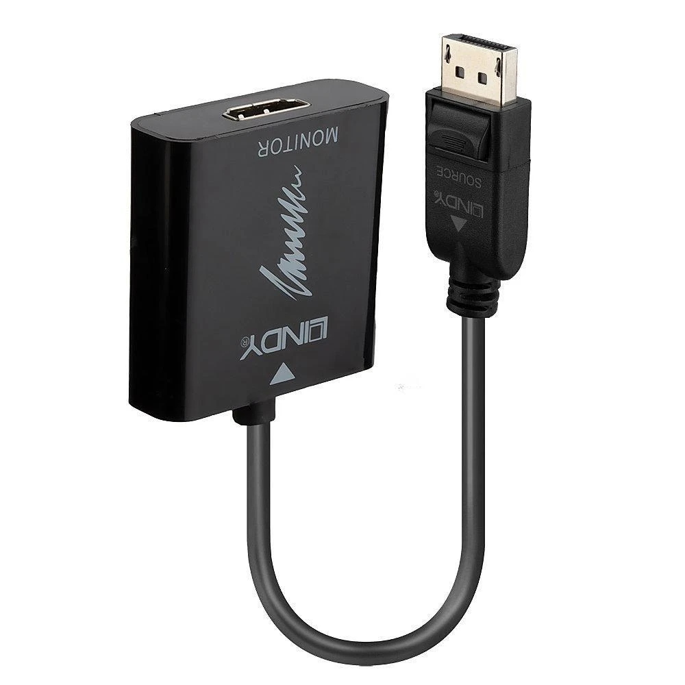 Adapteris - LINDY DisplayPort 1.2 į HDMI 4K 60Hz Aktyvus Adapteris Konverteris, 3840x2160@60Hz, 100 mm, Juodas
