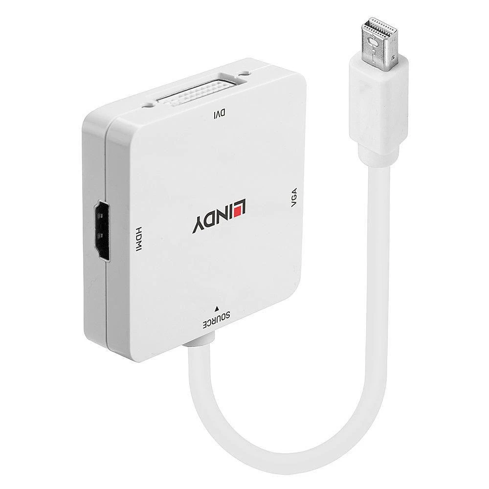 Adapteris - LINDY Mini DisplayPort 1.2 į HDMI, VGA ir DVI-D Aktyvus Adapteris Konverteris, 3840x2160 30Hz, Baltas