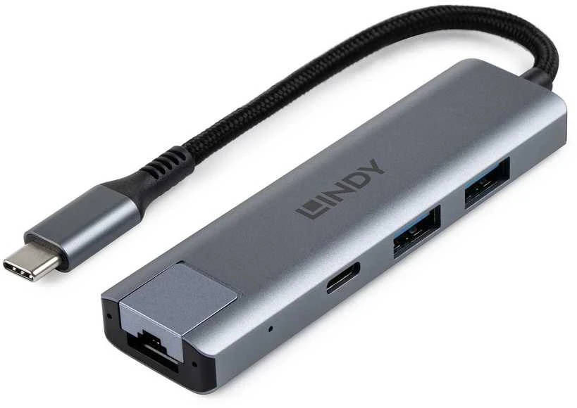 USB šakotuvas - LINDY USB 3.2 Gen 2 Type C šakotuvas, 3 priedai ir gigabito eternetas