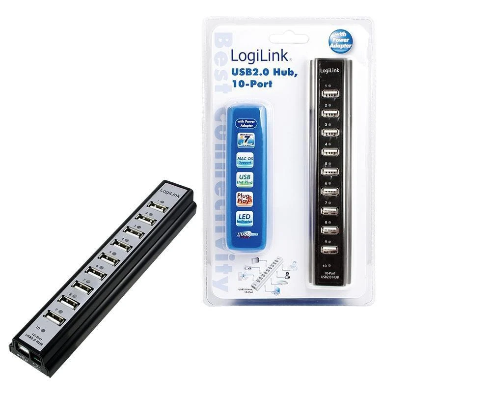 LogiLink Prisijungti | USB 2.0 Hub-10 prievadas su maitinimo adapteriu
