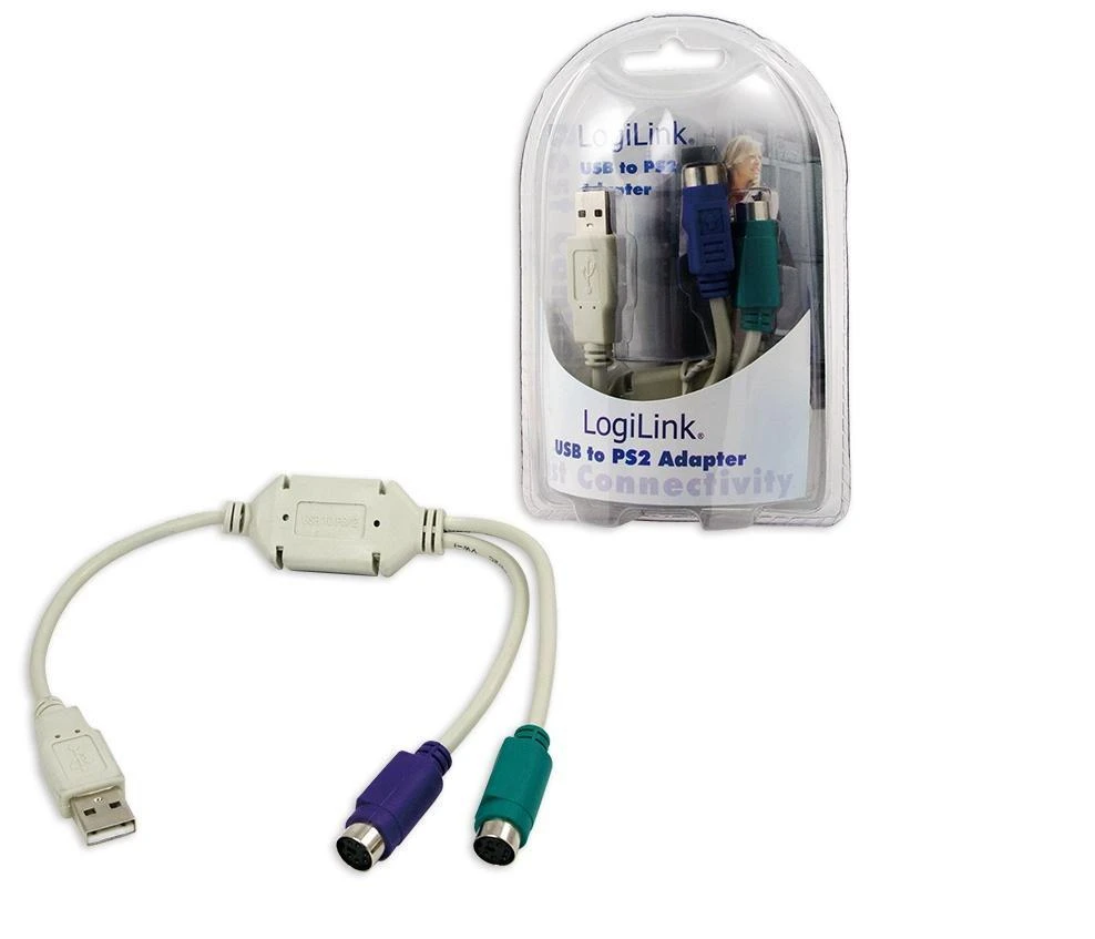 LogiLink Prisijungti | Adapteris USB prie PS/2 x2 :. | Pilkas | USB M | 2x Mini DIN 6 kontaktų FM | 0,2 m
