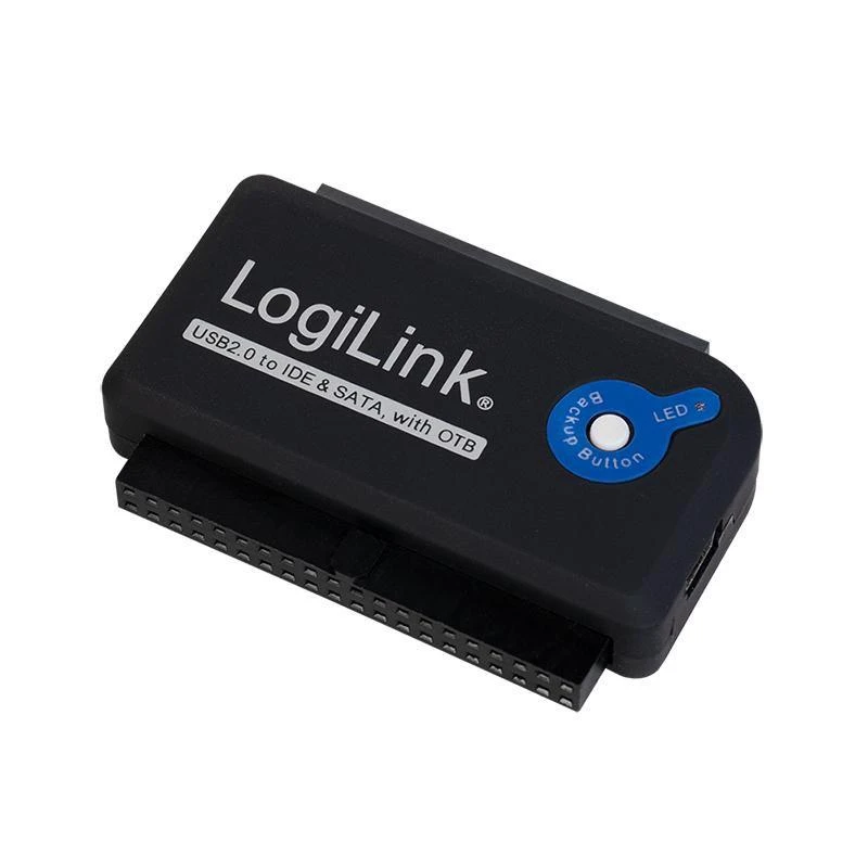 LogiLink Adapteris USB 2.0 iki 2.5 + 3.5 col. IDE + SATA HDD OTB - Juodas - 1xUSB A vyriškas 1x40 kontaktų SATA moteriškas 1x44 kontaktų SATA moteriškas