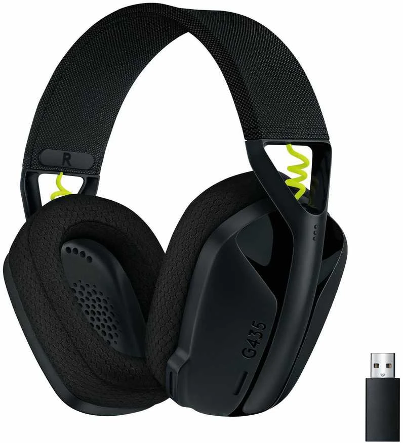 Žaidimų ausinės Logitech G435 Lightspeed, juodos/neoninės geltonos spalvos