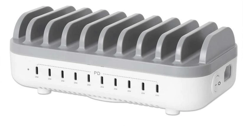 Įkroviklis Manhattan MANHATTAN 10 prievadų USB įkrovimo stotelė su maitinimo šaltiniu, 200 W