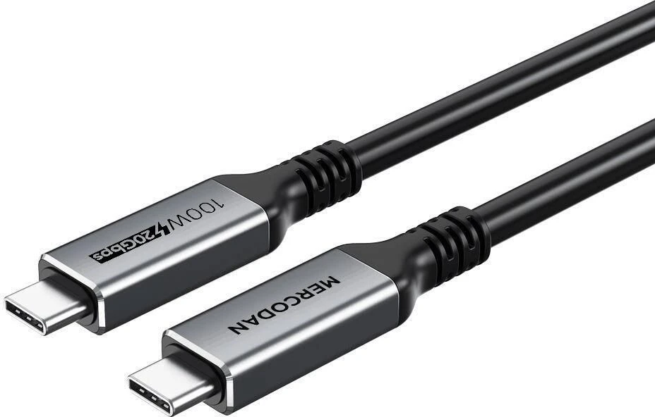 Mercodan USB-C kabelis 3,0 m, USB 3.2 Gen 2, 20 Gbps, 100 W PD, 4K@60 Hz, TPE korpusas, kosminė pilka, 3 m, USB C, USB C, USB 3.2 Gen 2 (3.1 Gen 2), 20 Gbit/s, juoda, pilka