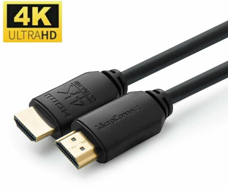 Juodas 4K HDMI kabelis su paauksuotomis jungtimis
