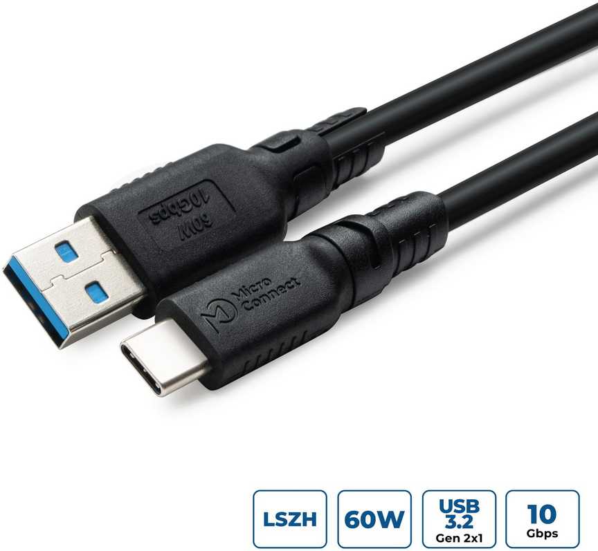 Kabelis USB MicroConnect USB-A - USB-C Juodas (ColorFlex USB-C to USB-A)