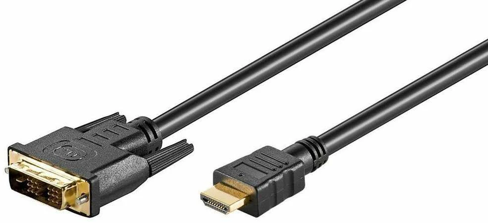 HDMI į DVI-D kabelis sujungtomis jungtimis