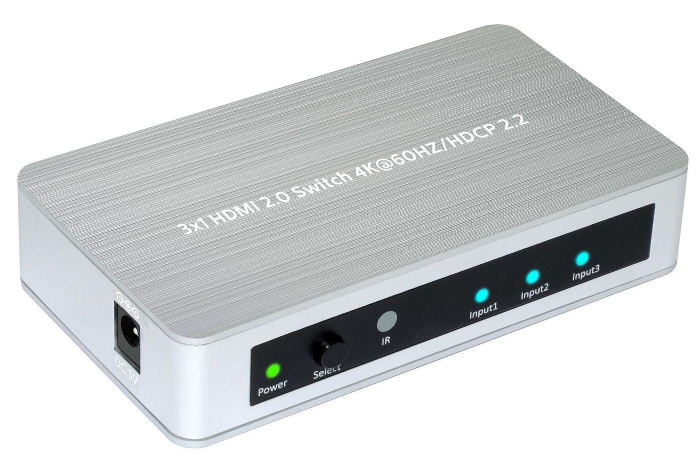 „MicroConnect“ HDMI 2.0 jungiklis, 3–1 krypties