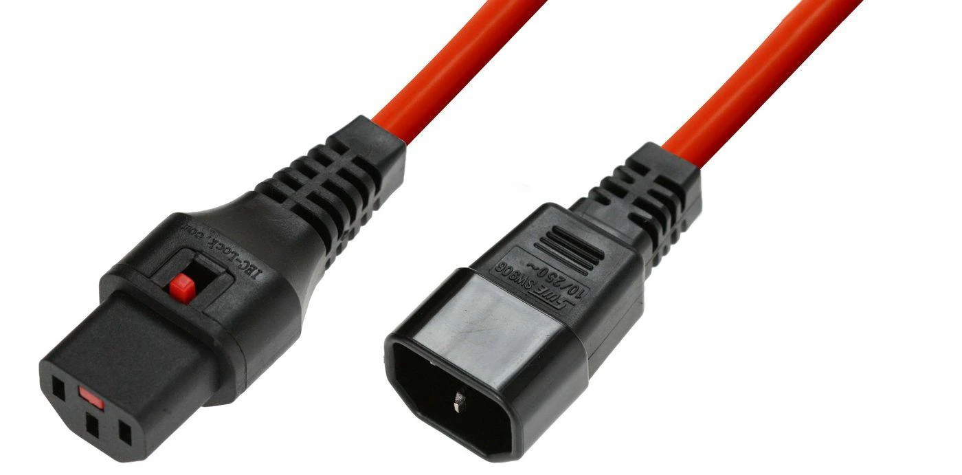 MicroConnect Assmann Electronic ASM IEC-PC1387 maitinimo kabelis, C14 kištukas, H05VV-F 3 X 1,00 mm2 iki C13 IEC LOCK 3 m raudonas