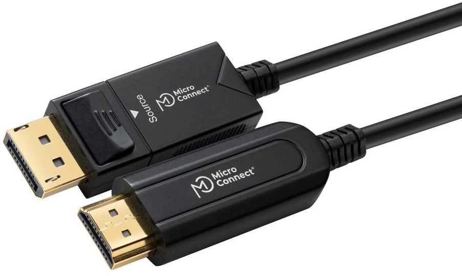 MicroConnect DP ir HDMI kabelio jungčių stambus planas