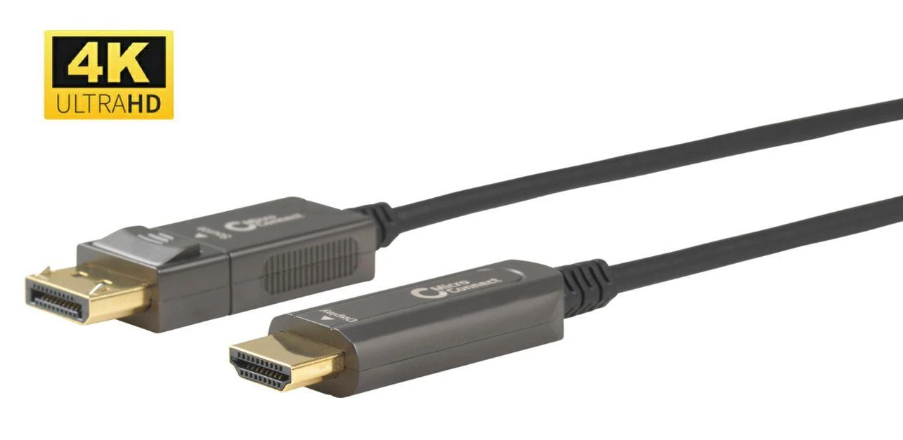 DisplayPort į HDMI optinis laidas su auksuotomis jungtimis