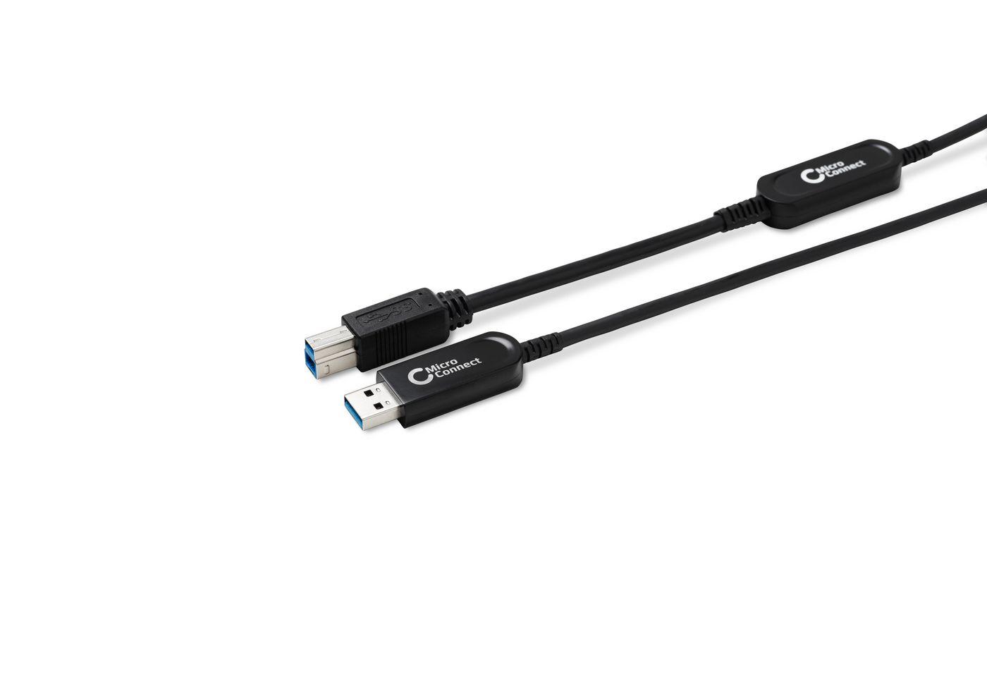 Kabelis USB MicroConnect USB-A - USB-B 20 m Juodas (Premium Optic USB Cable 3.2)