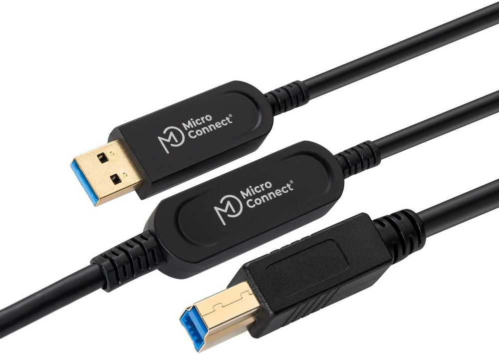 Kabelis USB MicroConnect USB-A - USB-B 20 m Juodas (Premium Optic USB Cable 3.2)