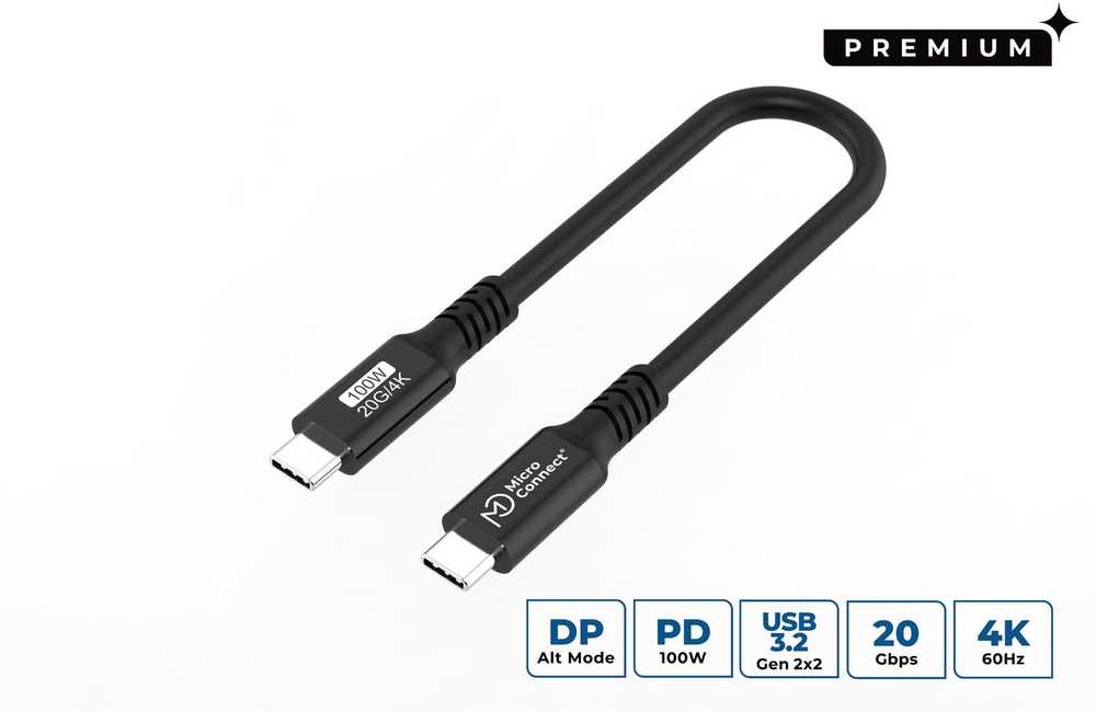 Kabelis USB MicroConnect USB-C - USB-C 0.15 m Juodas (Premium USB-C cable 0,15m)