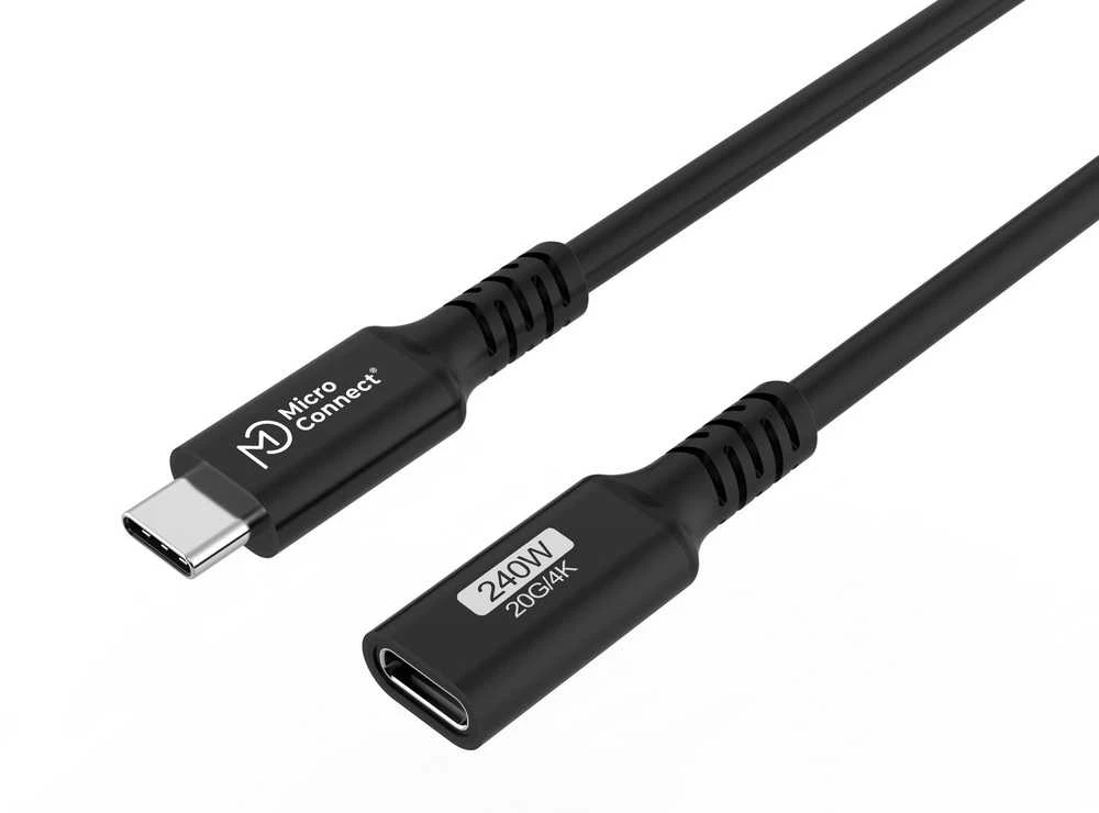 Ilginamasis USB-C–USB-C kabelis MicroConnect (USB3.2CC1EX), 1 m, 100 W, Juodas