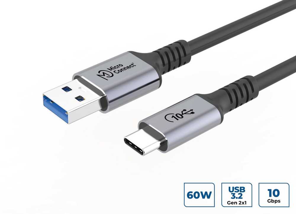 Kabelis USB MicroConnect USB-A - USB-C 0.25 m Juodas (USB3.2AC025)