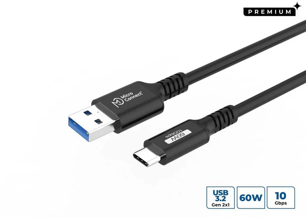 Kabelis USB MicroConnect USB-C - USB-A 1 m Juodas (USB3.2AC1)