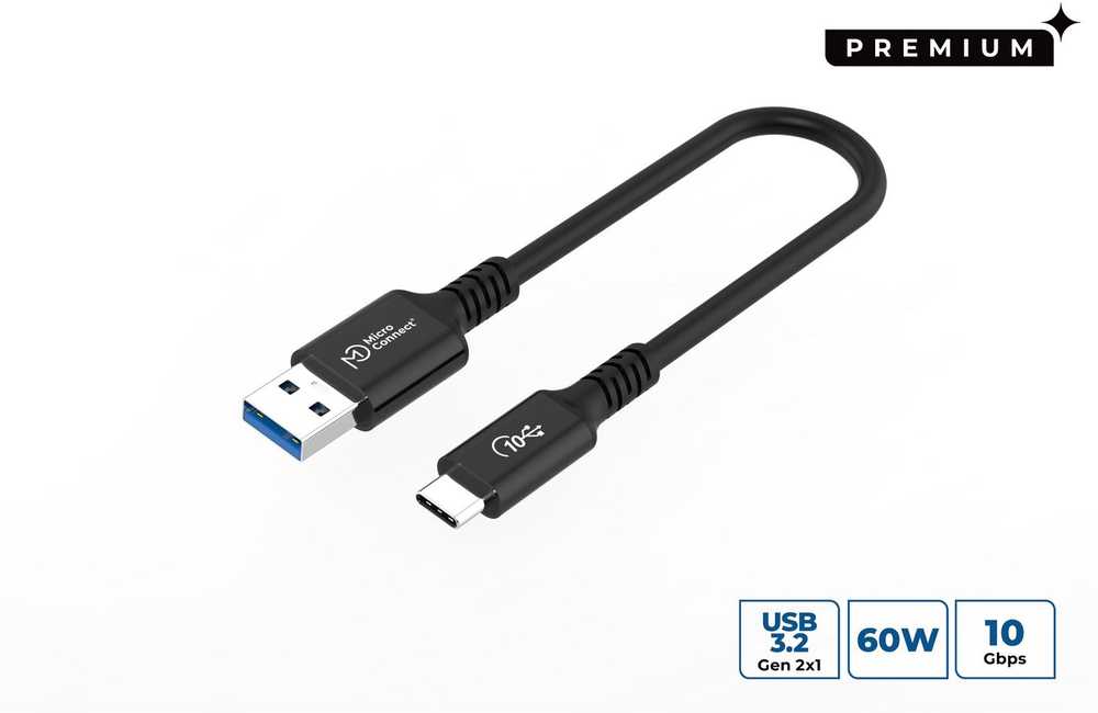 Kabelis USB MicroConnect USB-C - USB-A 0,15 m Juodas (Premium USB-C to USB-A kabelis)
