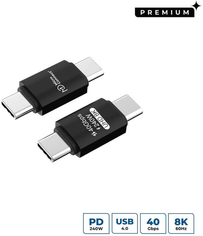 Adapteris USB MicroConnect USB-C - USB-C Sidabrinė (Premium USB4 Gen 3x2 USB-C)