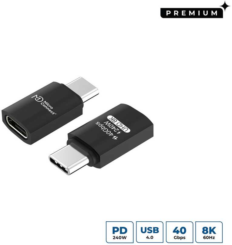 Adapteris USB MicroConnect USB-C - USB-C Juodas (Premium USB4 Gen 3x2 USB-C)