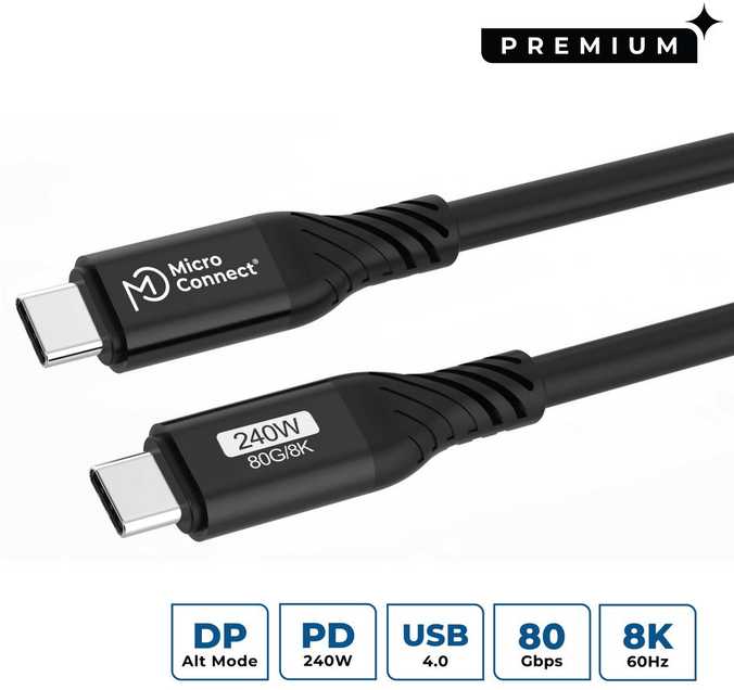 Kabelis USB MicroConnect USB-C - USB-C 1 m Juodas (USB4CC1-240W-80GBPS)