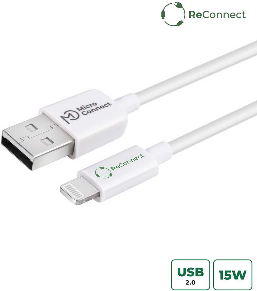 USB laidas MicroConnect USB-A - Lightning 2 m Baltas (ECO-LIGHTNING2)