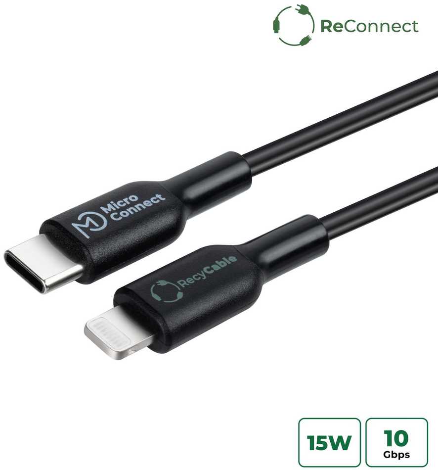USB laidas MicroConnect USB-C - Lightning 1 m Juodas (ECO-USB3.1CL1*)