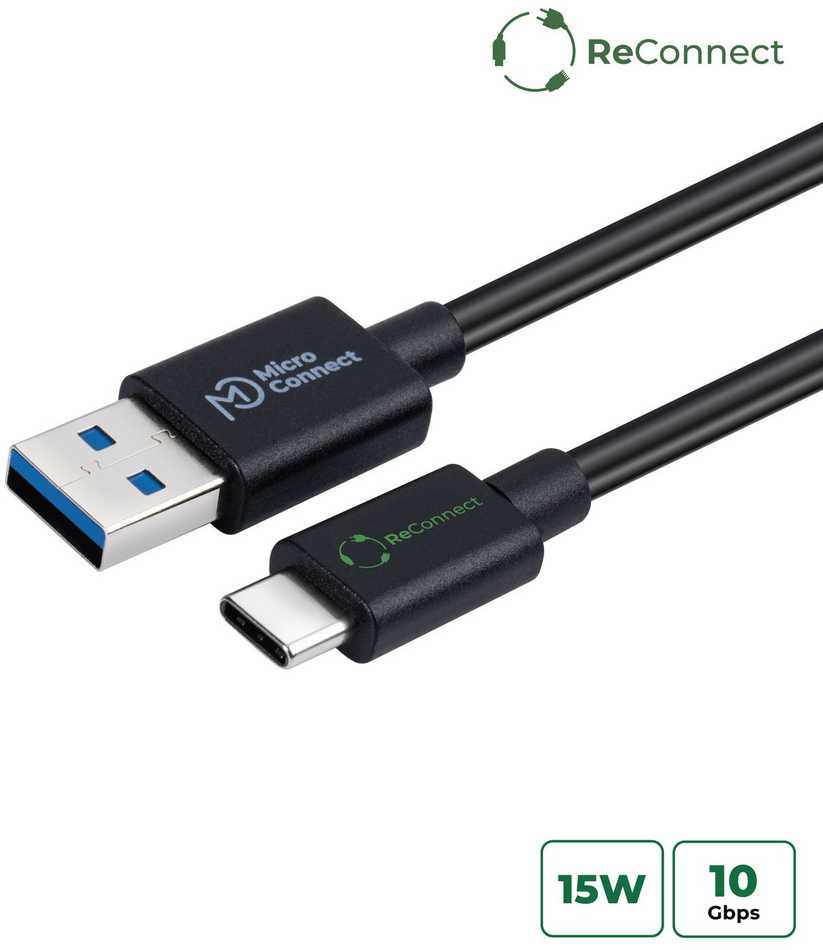 Kabelis USB MicroConnect USB-A - USB-C 2 m Juodas (ReConnect USB-C to USB-A 3.2)