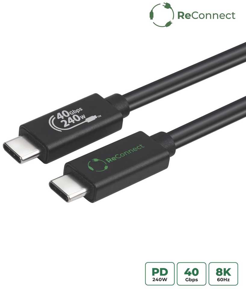 Kabelis USB MicroConnect USB-C - USB-C 0.5 m Juodas (ReConnect USB4 Gen 3x2 kabelis)