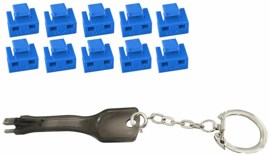 MicroConnect Microconnect MC-RJ45PORTBLOCK-B bloker portów Klucz blokady portu RJ-45 Juodas, Mėlyna 10 vnt.
