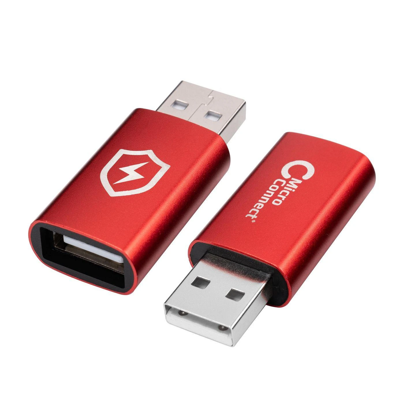 Raudoni MicroConnect USB-A adapteriai pora