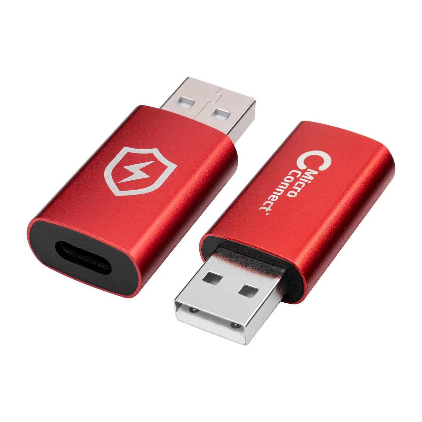 Raudoni MicroConnect USB-A į USB-C adapteriai