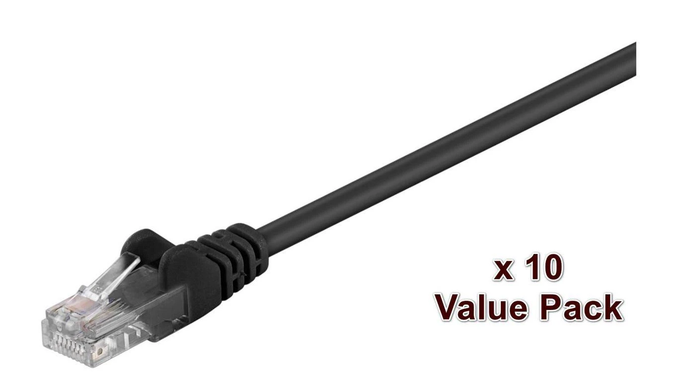 MicroConnect RJ-45/RJ-45 kat.5e U/UTP Juodas 10vnt. 10m (V-UTP510SVP)