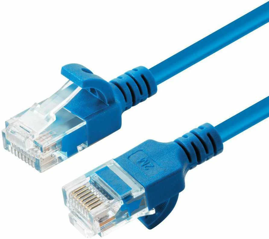 MicroConnect U/UTP CAT6A Slim 0.2M Mėlyna