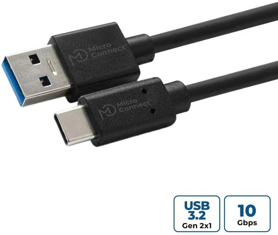 Kabelis USB MicroConnect USB-A - USB-C 1 m Juodas (USB3.2CA1)