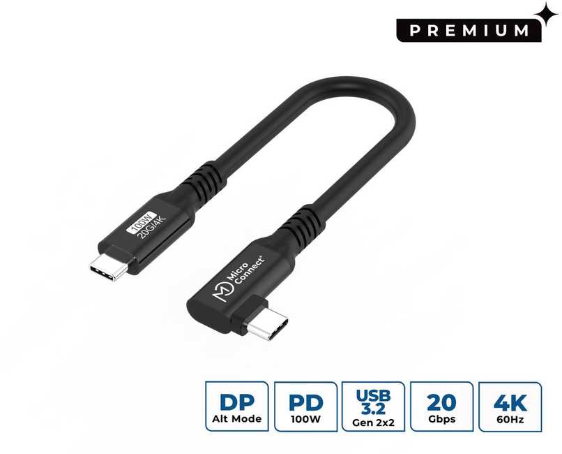 Kabelis USB MicroConnect USB-C - USB-C 0,15 m Juodas (USB-C į USB-C aukščiausios kokybės kabelis)