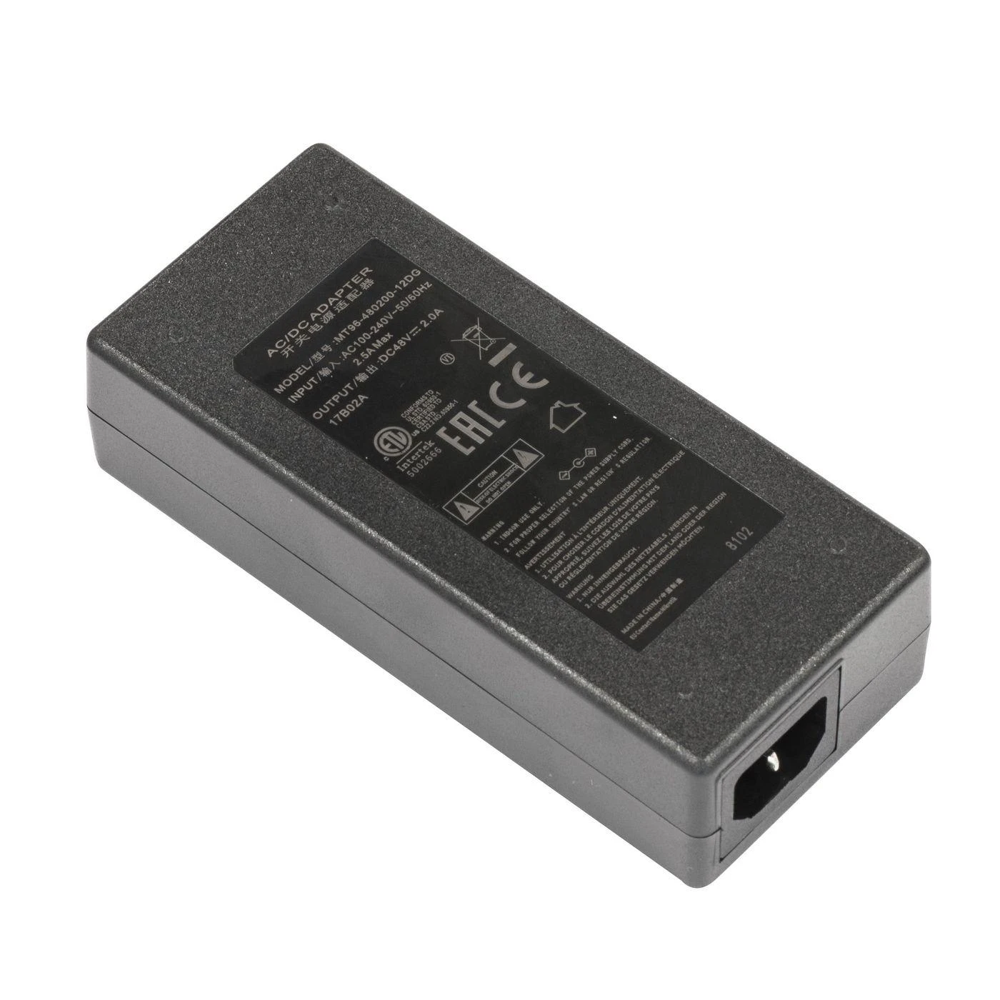 MikroTik 48V maitinimo blokas su technine etikete